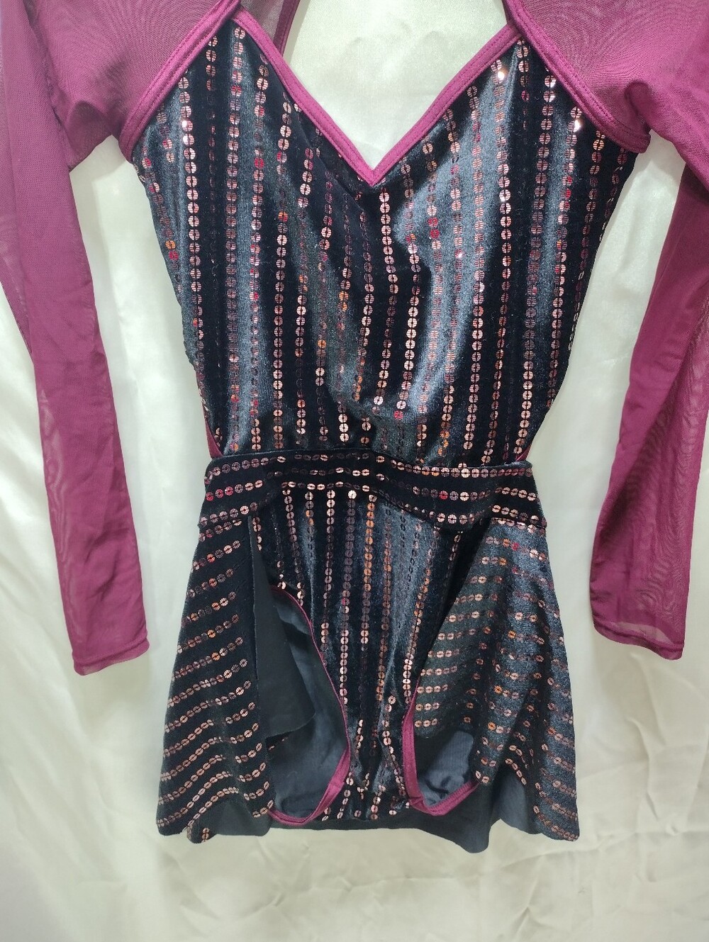 Weissman Elite Need You Tonight Burgundy Velvet Foil Dance Dress Costume MA - Picture 4 of 7